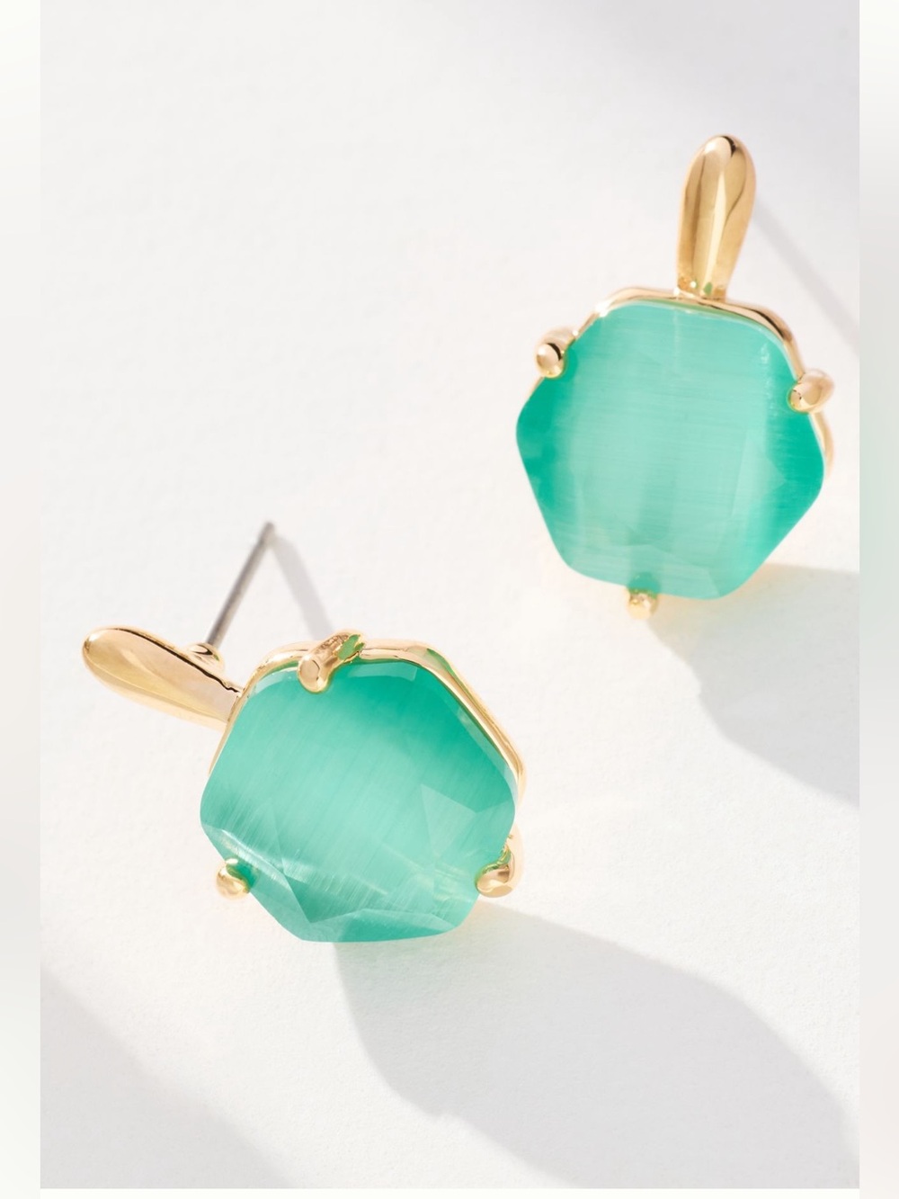 Anthropologie 14KT Gold Plated Cats Eye Post Earrings Turquoise New